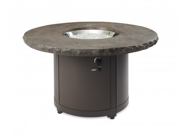 Marbleized Noche Beacon Round Gas Fire Pit Table